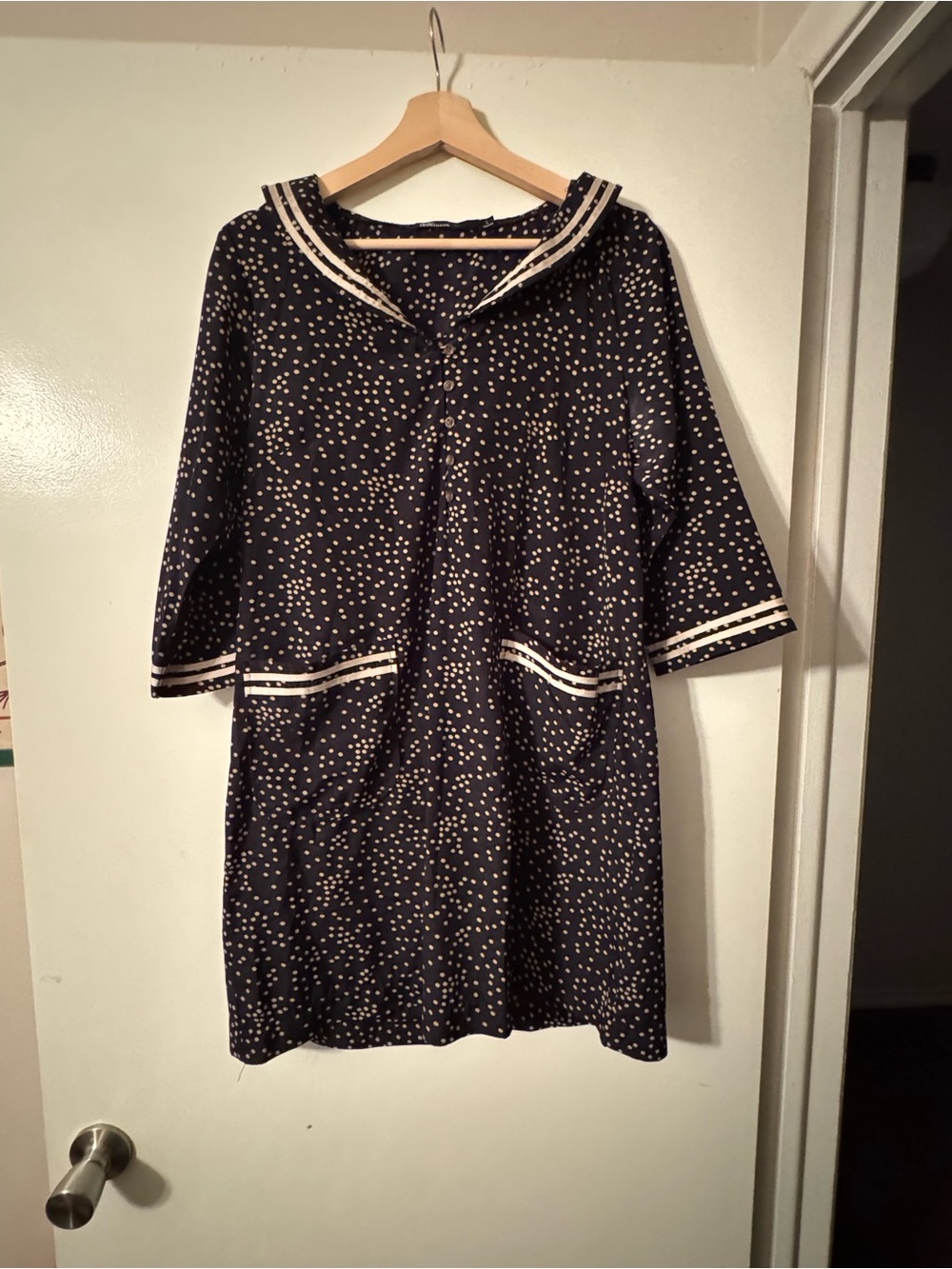 dear creatures Navy and Cream Polka Dot Sailor Midi Dress